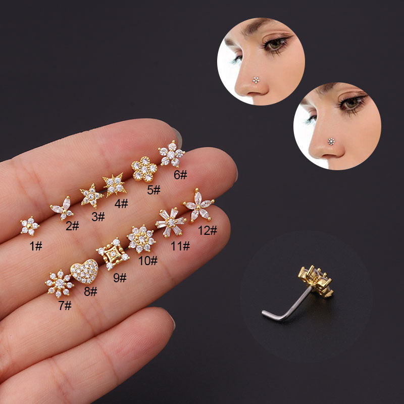 Body Jewelry Indian - 1 adet L şekilli burun çıtçıt
