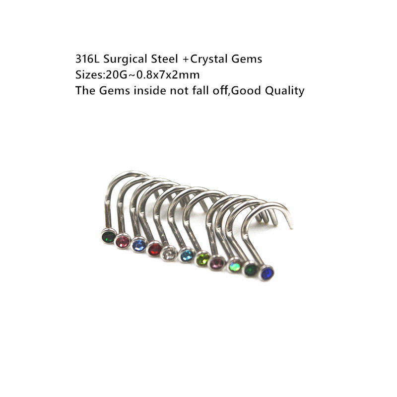 Body Jewelry Good Quality - 50 adet 20Gx7x2mm Taşlar Burun Halkaları