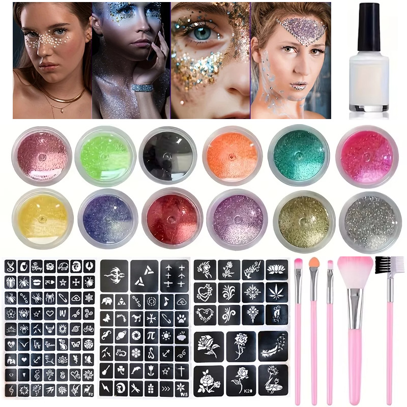 Body Jewelry Glue - 12 Renk Glitter DIY Flaş Dövme,