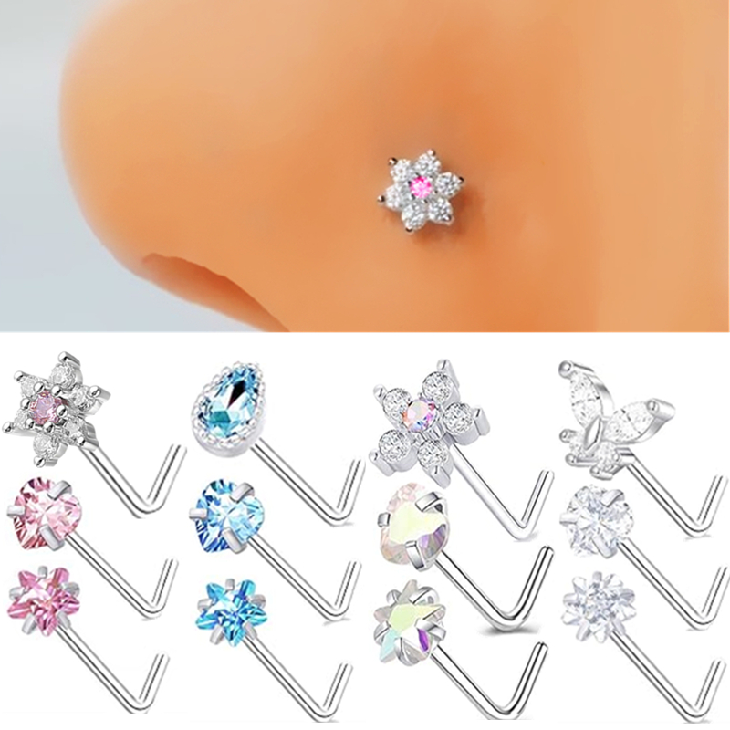 Body Jewelry Indian - 3 adet paslanmaz çelik çiçek burun