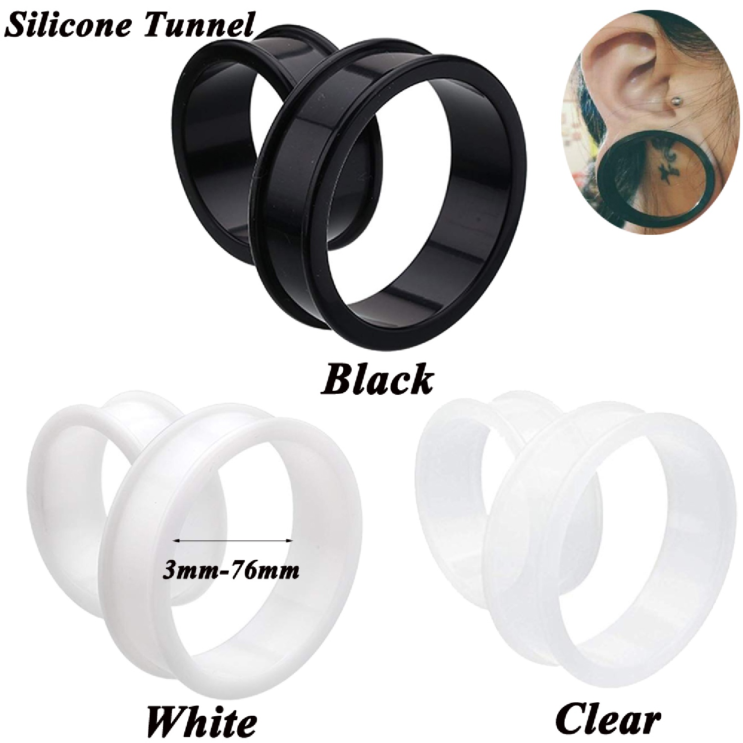 Body Jewelry Ear Gauges - 2 adet Süper Boyut Esnek Silikon